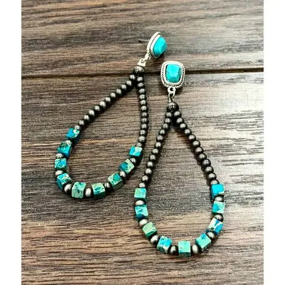 Turquoise and Silver Earrings - Picture 2 of 6